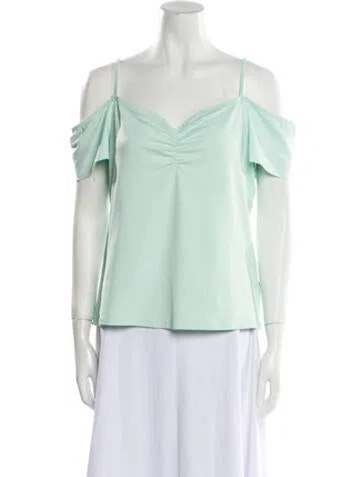 Pre-owned Anne Fontaine Square Neckline Short Sleeve Blouse In Green