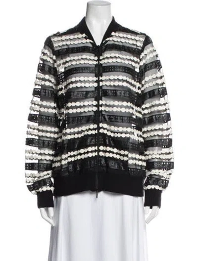 Pre-owned Anne Fontaine Striped Bomber Jacket In Black