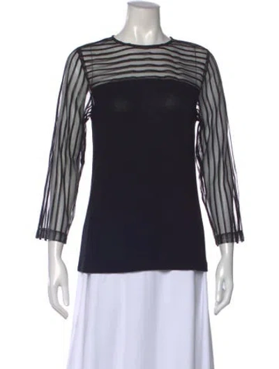 Pre-owned Anne Fontaine Striped Crew Neck Top In Black