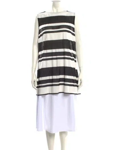 Pre-owned Anne Fontaine Striped Mock Neck Tunic In White