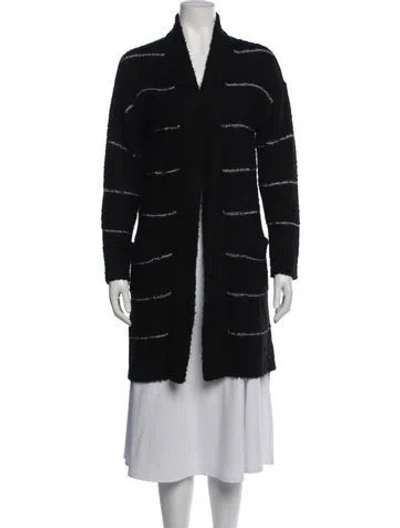 Pre-owned Anne Fontaine Striped Open Front Sweater In Black