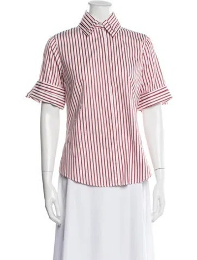 Pre-owned Anne Fontaine Striped Short Sleeve Blouse In White