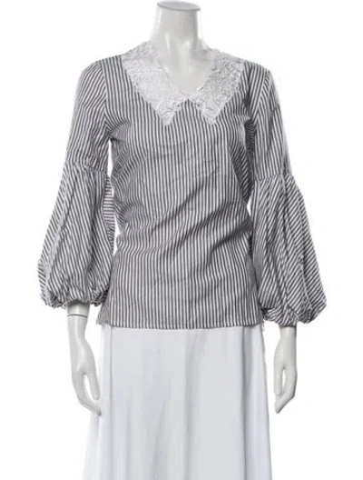 Pre-owned Anne Fontaine Striped V-neck Blouse In Grey