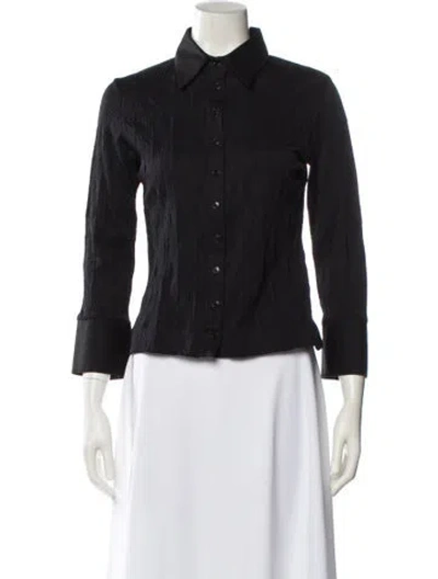 Pre-owned Anne Fontaine Three-quarter Sleeve Button-up Top In Black