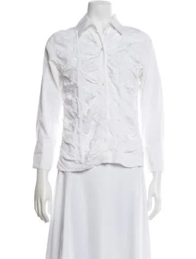 Pre-owned Anne Fontaine Three-quarter Sleeve Button-up Top In White