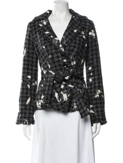 Pre-owned Anne Fontaine Tweed Pattern Blazer In Black