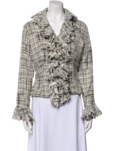 Pre-owned Anne Fontaine Tweed Pattern Faux Fur Jacket In Gray