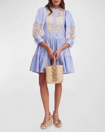 Anne Fontaine Ventoux Tiered Lace-inset Mini Dress In Sky Blue