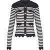 Anne Fontaine Cardigan Blue And White Striped Cardigan With Gold Flower Buttons In Black