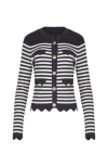 Anne Fontaine Cardigan Blue And White Striped Cardigan With Gold Flower Buttons In Blue