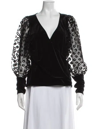 Pre-owned Anne Fontaine Virgin Wool Patterned Blouse In Black