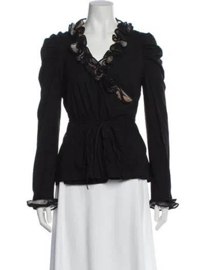 Pre-owned Anne Fontaine V-neck Long Sleeve Blouse In Black