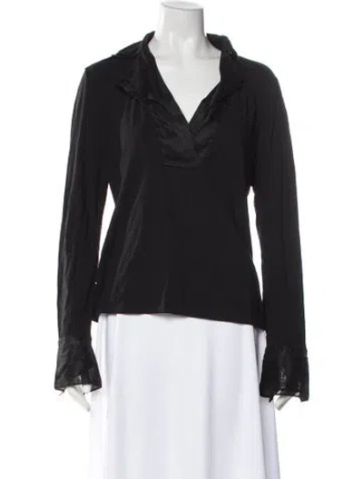 Pre-owned Anne Fontaine V-neck Long Sleeve Blouse In Black