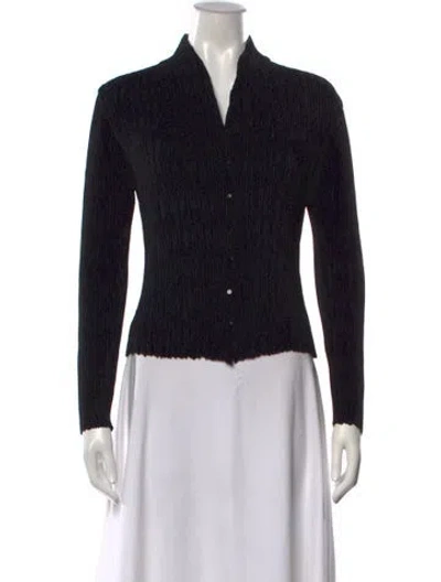 Pre-owned Anne Fontaine V-neck Long Sleeve Button-up Top In Black