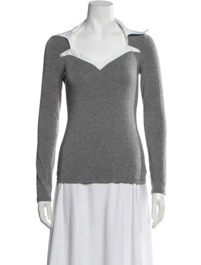 Pre-owned Anne Fontaine V-neck Long Sleeve Top In Grey