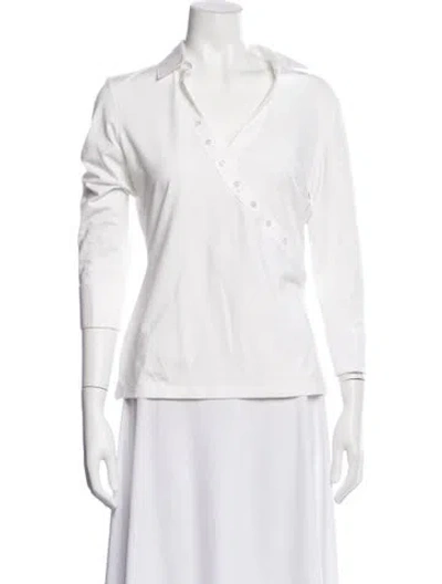 Pre-owned Anne Fontaine V-neck Three-quarter Sleeve Polo In White