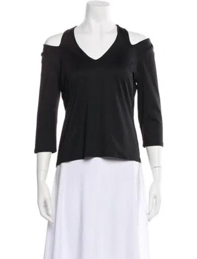 Pre-owned Anne Fontaine V-neck Three-quarter Sleeve Top In Black