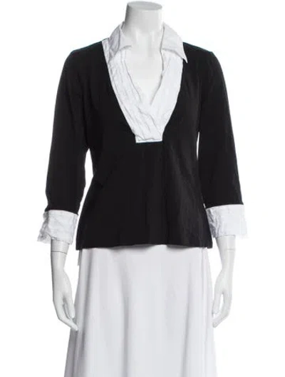Pre-owned Anne Fontaine V-neck Three-quarter Sleeve Top In Black