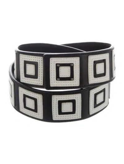 Pre-owned Anne Fontaine Wide Calf Leather Belt In Black/white