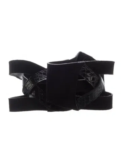 Pre-owned Anne Fontaine Wide Leather Waist Belt In Black