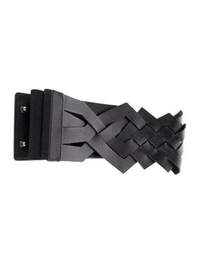 Pre-owned Anne Fontaine Wide Leather Waist Belt In Black
