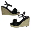 Anne Fontaine Women's Olivia Espadrille Wedge Sandals In Black/tan In Multi