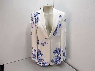 Pre-owned Anne Fontaine Womens Yara Blazer Floral Print Long Size 4-6/it 38 White/blue
