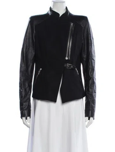 Pre-owned Anne Fontaine Wool Biker Jacket In Black