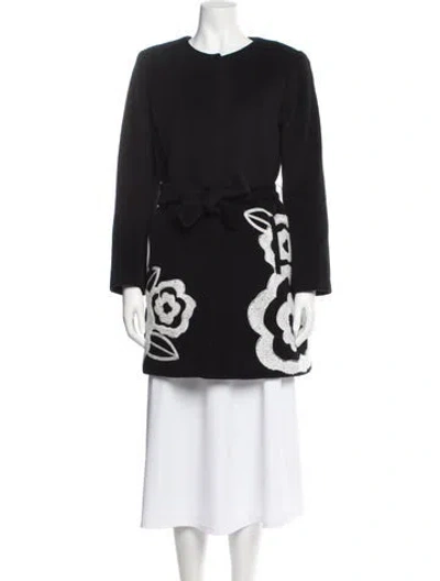 Pre-owned Anne Fontaine Wool Graphic Print Coat In Black