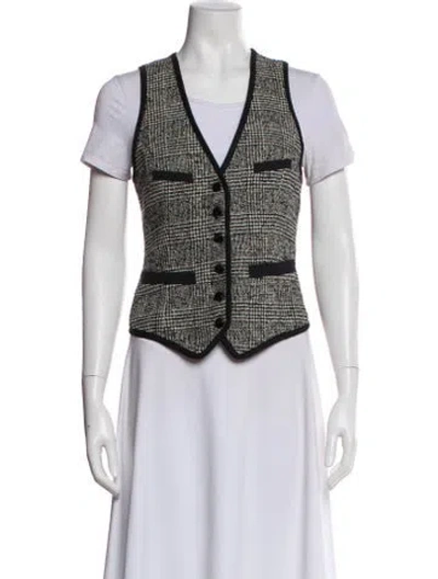 Pre-owned Anne Fontaine Wool Houndstooth Print Vest In Multi