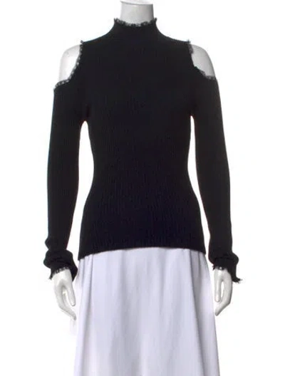 Pre-owned Anne Fontaine Wool Mock Neck Top In Black