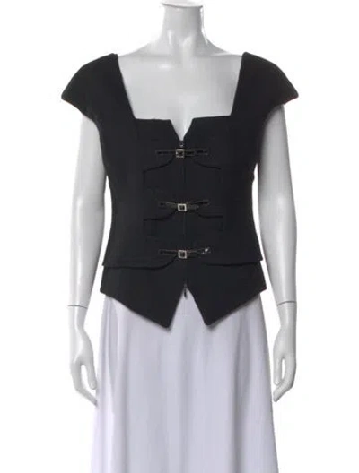 Pre-owned Anne Fontaine Wool Square Neckline Blouse In Black