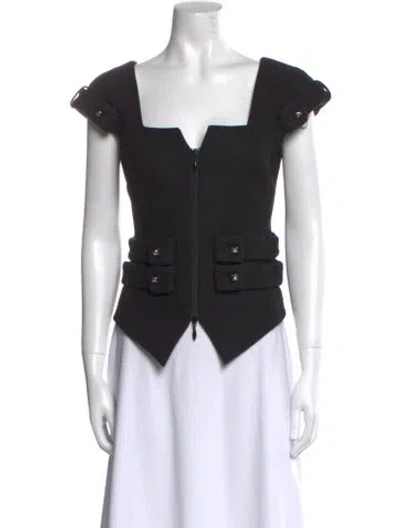 Pre-owned Anne Fontaine Wool Square Neckline Bodysuit In Black