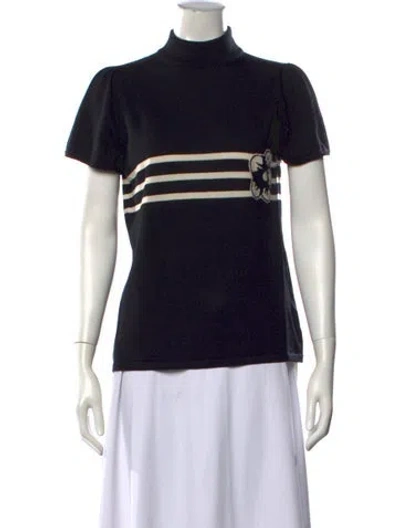 Pre-owned Anne Fontaine Wool Striped Top In Black