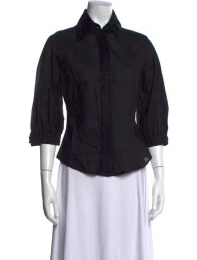 Pre-owned Anne Fontaine Wool Three-quarter Sleeve Blouse In Black