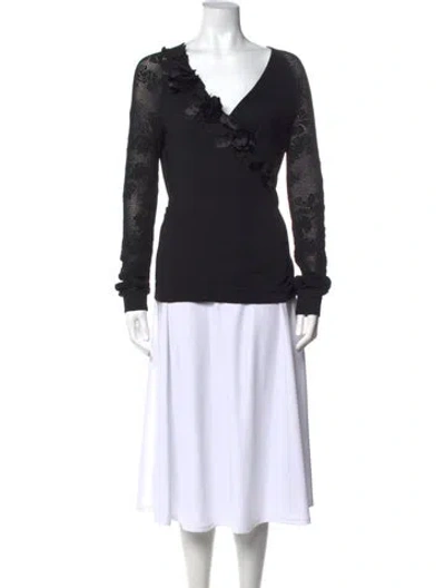 Pre-owned Anne Fontaine Wool V-neck Sweater In Black