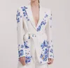 Anne Fontaine Yara Floral Print Blazer In White/blue In White