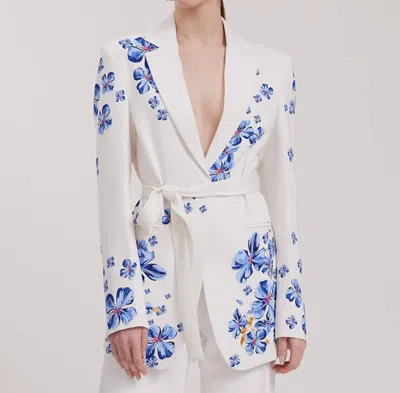 Anne Fontaine Yara Floral Print Blazer In White/blue