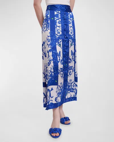 Anne Fontaine Zellige Arabesque-print A-line Maxi Skirt In Denim Blue