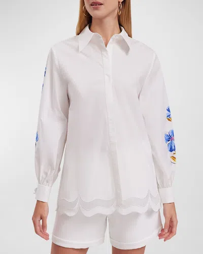 Anne Fontaine Zephyra Floral-print Cotton Poplin Shirt In White