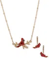 Anne Klein 2-pc. Gold-tone Cardinal Pendant Necklace And Earrings Set In Gold