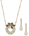 Anne Klein 2-pc. Imitation Pearl And Enamel Wreath Pendant Necklace And Earrings Set In Gold