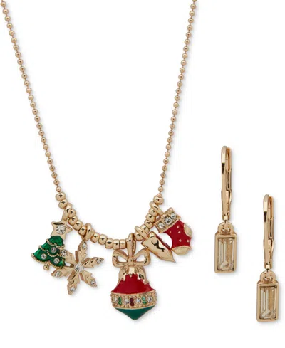 Anne Klein 2-pc. Multi Stone Gold-tone Frontal Necklace And Earrings Set