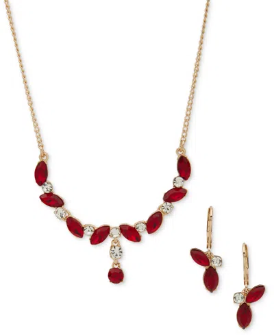 Anne Klein 2-pc. Siam Navette Stone Cluster Necklace And Earrings Set In Red