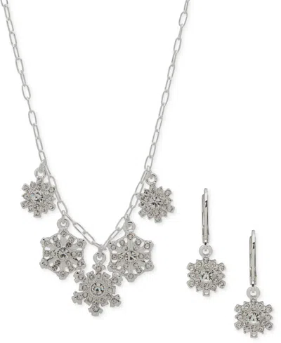 Anne Klein 2-pc. Silver-tone Snowflake Frontal Necklace And Earrings Set In Metallic