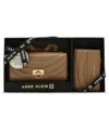 Anne Klein 2 Piece Flap Crossbody Bag And Bifold Wallet Gift Set In Sand