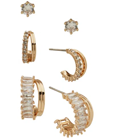 Anne Klein 3-pc. Cubic Zirconia Gold-tone Round And Baguette Earrings Set