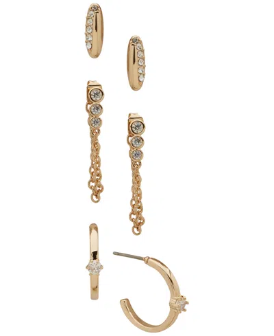 Anne Klein 3-pc. Cubic Zirconia Round Stone Trio Earrings Set In Gold