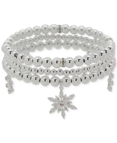 Anne Klein 3-pc. Cubic Zirconia Silver-tone Snowflake Stretch Bracelet In Metallic