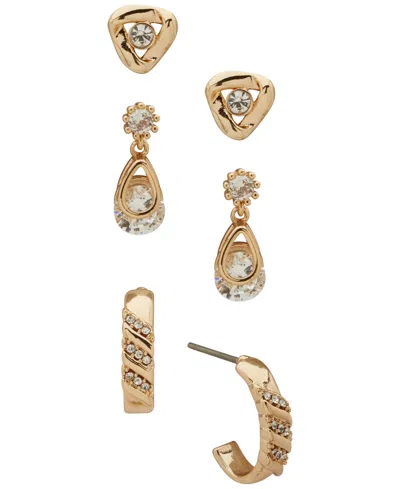 Anne Klein 3-pc. Cubic Zirconia Twisted Stone Trio Earrings Set In Gold